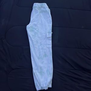 Light green and white cargo pants from Forever 21.     Size=small